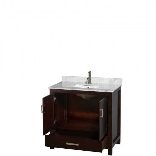 36 Inch Single Bathroom Vanity in Espresso, White Carrara Marble Countertop, Sink, No Mirror