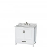 36 Inch Single Bathroom Vanity in White, White Carrara Marble Countertop, Oval Sink, 24 Inch Mirror