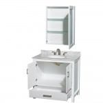 36 Inch Single Bathroom Vanity in White, White Carrara Marble Countertop, Oval Sink, Medicine Cabinet