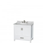 36 Inch Single Bathroom Vanity in White, White Carrara Marble Countertop, Oval Sink, Medicine Cabinet