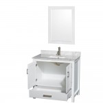 36 Inch Single Bathroom Vanity in White, White Carrara Marble Countertop, Sink, 24 Inch Mirror