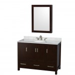 48 Inch Single Bathroom Vanity in Espresso, White Carrara Marble Countertop, Oval Sink, Medicine Cabinet