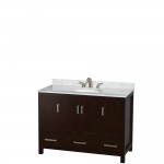 48 Inch Single Bathroom Vanity in Espresso, White Carrara Marble Countertop, Oval Sink, Medicine Cabinet