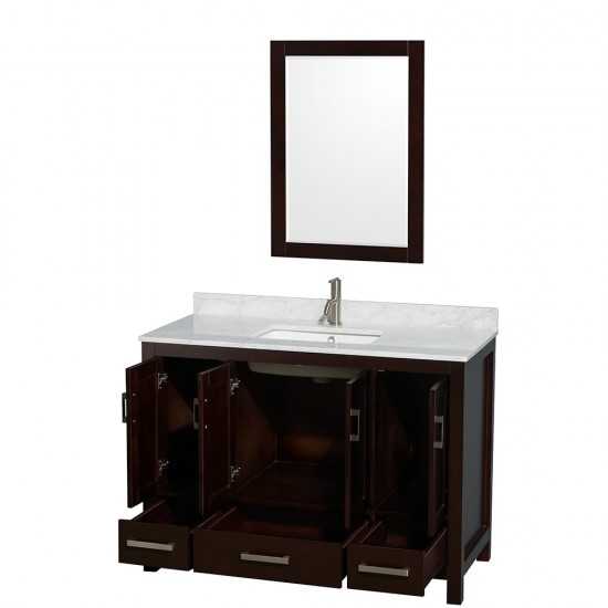 48 Inch Single Bathroom Vanity in Espresso, White Carrara Marble Countertop, Sink, 24 Inch Mirror