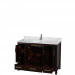 48 Inch Single Bathroom Vanity in Espresso, White Carrara Marble Countertop, Sink, No Mirror