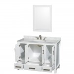 48 Inch Single Bathroom Vanity in White, White Carrara Marble Countertop, Oval Sink, 24 Inch Mirror