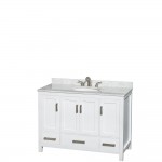 48 Inch Single Bathroom Vanity in White, White Carrara Marble Countertop, Oval Sink, 24 Inch Mirror