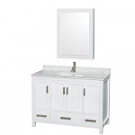 48 Inch Single Bathroom Vanity in White, White Carrara Marble Countertop, Sink, Medicine Cabinet