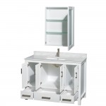 48 Inch Single Bathroom Vanity in White, White Carrara Marble Countertop, Sink, Medicine Cabinet