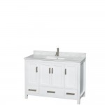 48 Inch Single Bathroom Vanity in White, White Carrara Marble Countertop, Sink, Medicine Cabinet