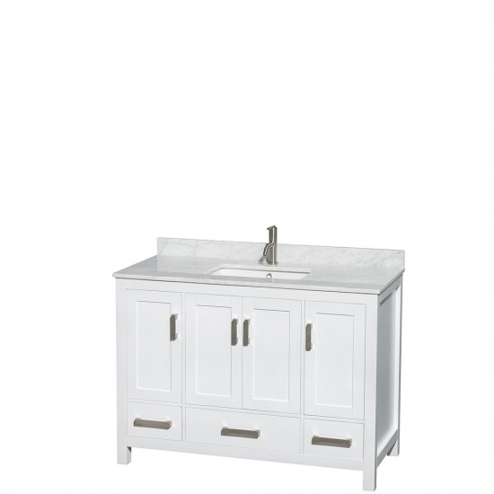 48 Inch Single Bathroom Vanity in White, White Carrara Marble Countertop, Sink, No Mirror
