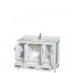 48 Inch Single Bathroom Vanity in White, White Carrara Marble Countertop, Sink, No Mirror