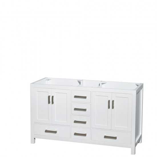 60 Inch Double Bathroom Vanity in White, White Carrara Marble Countertop, Sinks, 58 Inch Mirror