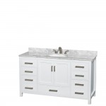 60 Inch Single Bathroom Vanity in White, White Carrara Marble Countertop, Oval Sink, 58 Inch Mirror