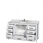 60 Inch Single Bathroom Vanity in White, White Carrara Marble Countertop, Oval Sink, No Mirror