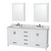 72 Inch Double Bathroom Vanity in White, White Carrara Marble Countertop, Oval Sinks, Medicine Cabinets