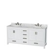 72 Inch Double Bathroom Vanity in White, White Carrara Marble Countertop, Oval Sinks, No Mirror