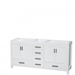 72 Inch Double Bathroom Vanity in White, White Carrara Marble Countertop, Sinks, 24 Inch Mirrors