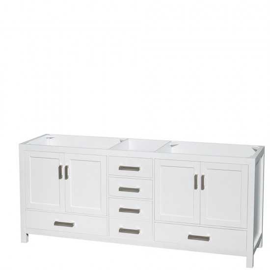 80 Inch Double Bathroom Vanity in White, White Carrara Marble Countertop, Oval Sinks, No Mirror