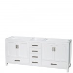 80 Inch Double Bathroom Vanity in White, White Carrara Marble Countertop, Sinks, No Mirror