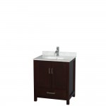 30 Inch Single Bathroom Vanity in Espresso, White Carrara Marble Countertop, Sink, No Mirror