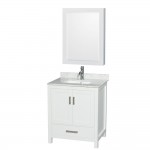 30 Inch Single Bathroom Vanity in White, White Carrara Marble Countertop, Sink, Medicine Cabinet