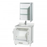 30 Inch Single Bathroom Vanity in White, White Carrara Marble Countertop, Sink, Medicine Cabinet