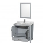 36 Inch Single Bathroom Vanity in Gray, White Carrara Marble Countertop, Sink, 24 Inch Mirror