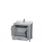 36 Inch Single Bathroom Vanity in Gray, White Carrara Marble Countertop, Sink, No Mirror