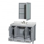 48 Inch Single Bathroom Vanity in Gray, White Carrara Marble Countertop, Oval Sink, Medicine Cabinet