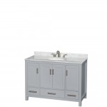 48 Inch Single Bathroom Vanity in Gray, White Carrara Marble Countertop, Oval Sink, No Mirror