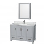 48 Inch Single Bathroom Vanity in Gray, White Carrara Marble Countertop, Sink, Medicine Cabinet