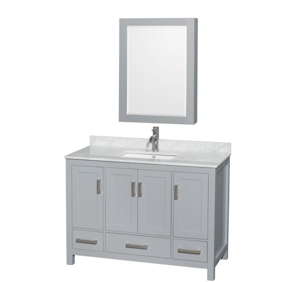 48 Inch Single Bathroom Vanity in Gray, White Carrara Marble Countertop, Sink, Medicine Cabinet