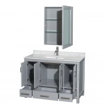 48 Inch Single Bathroom Vanity in Gray, White Carrara Marble Countertop, Sink, Medicine Cabinet