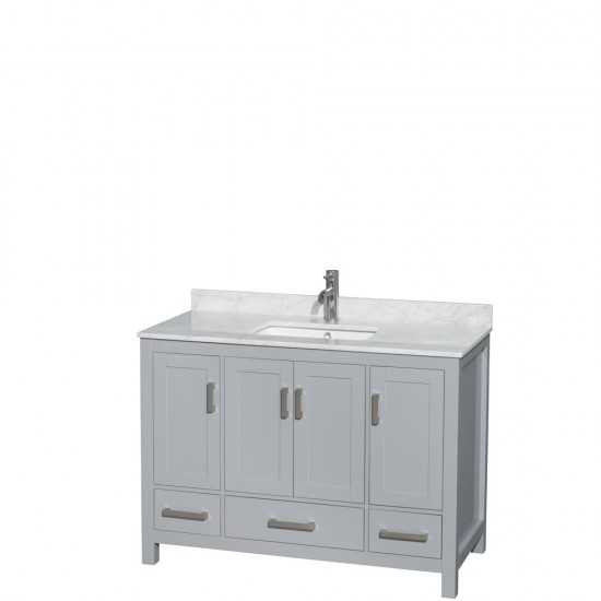 48 Inch Single Bathroom Vanity in Gray, White Carrara Marble Countertop, Sink, No Mirror