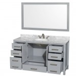 60 Inch Single Bathroom Vanity in Gray, White Carrara Marble Countertop, Oval Sink, 58 Inch Mirror