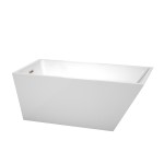 59 Inch Freestanding Bathtub in White, Brushed Nickel Drain and Overflow Trim