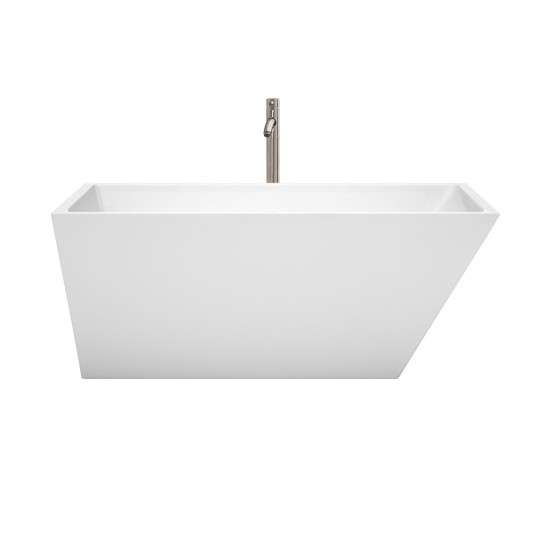 59 Inch Freestanding Bathtub in White, Floor Mounted Faucet, Drain, Trim in Nickel