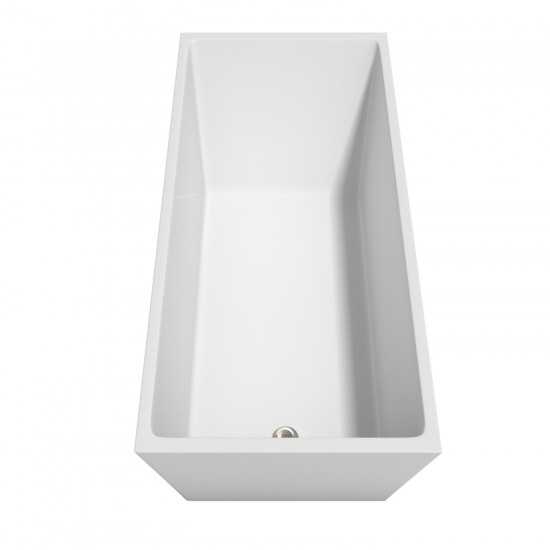 67 Inch Freestanding Bathtub in White, Floor Mounted Faucet, Drain, Trim in Nickel