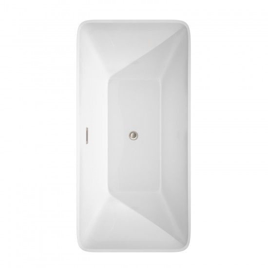 59 Inch Freestanding Bathtub in White, Brushed Nickel Drain and Overflow Trim