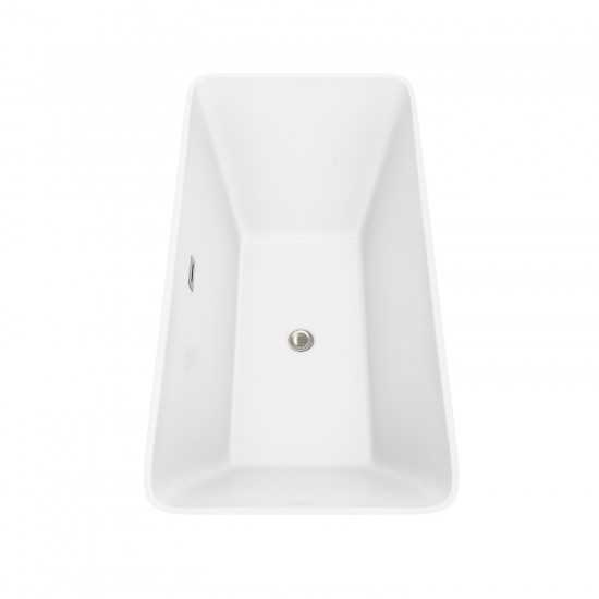 59 Inch Freestanding Bathtub in White, Brushed Nickel Drain and Overflow Trim