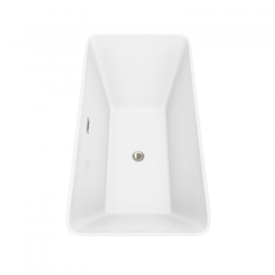 59 Inch Freestanding Bathtub in White, Floor Mounted Faucet, Drain, Trim in Nickel