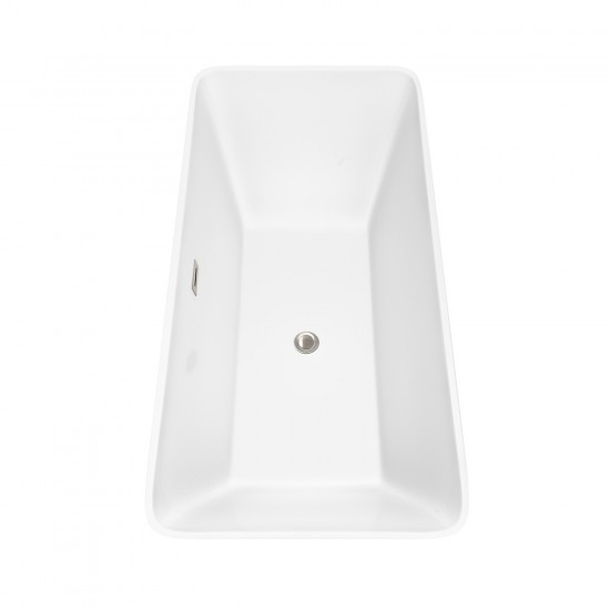 67 Inch Freestanding Bathtub in White, Brushed Nickel Drain and Overflow Trim