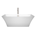 67 Inch Freestanding Bathtub in White, Floor Mounted Faucet, Drain, Trim in Nickel