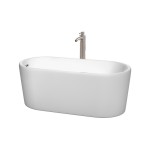 59 Inch Freestanding Bathtub in White, Floor Mounted Faucet, Drain, Trim in Nickel