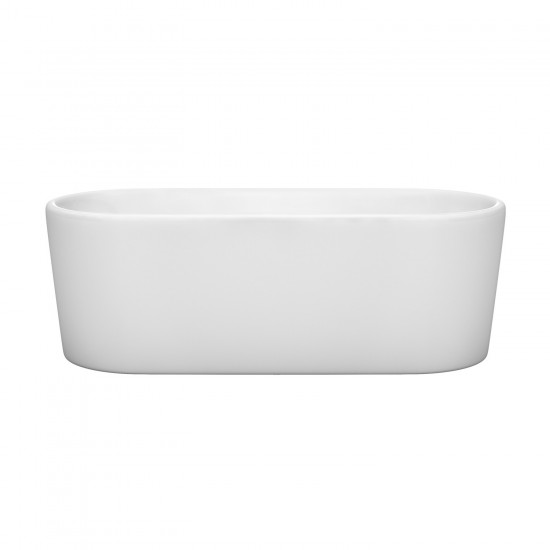 67 Inch Freestanding Bathtub in White, Brushed Nickel Drain and Overflow Trim