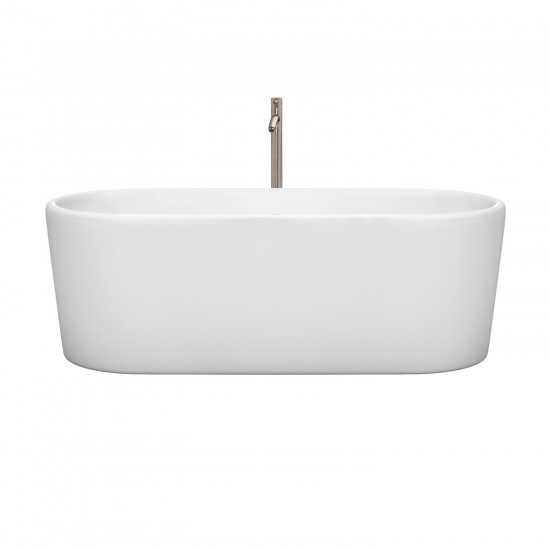 67 Inch Freestanding Bathtub in White, Floor Mounted Faucet, Drain, Trim in Nickel