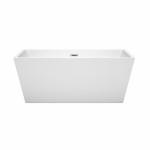 59 Inch Freestanding Bathtub in White, Brushed Nickel Drain and Overflow Trim