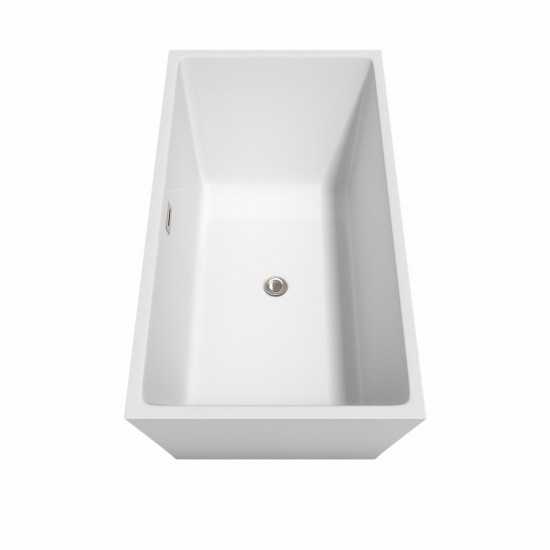 59 Inch Freestanding Bathtub in White, Brushed Nickel Drain and Overflow Trim