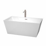 59 Inch Freestanding Bathtub in White, Floor Mounted Faucet, Drain, Trim in Nickel